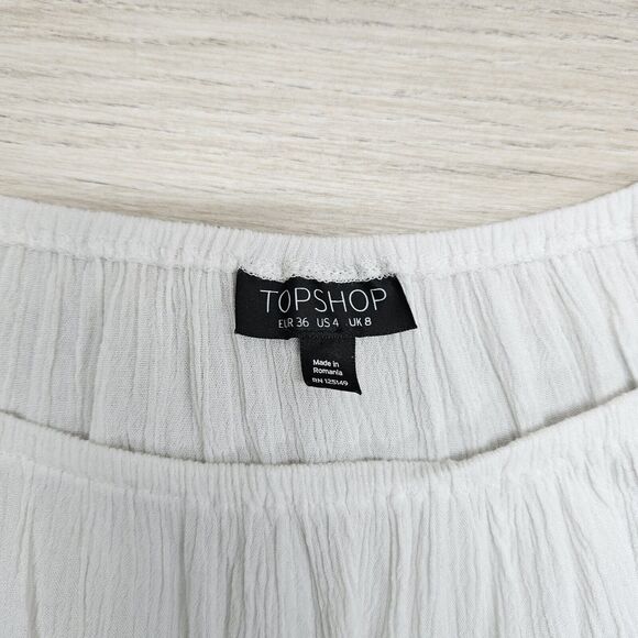 TOPSHOP Womens White Cropped Ruffle 3/4 Sleeve Sheer Top Size 4 - Picture 3 of 7